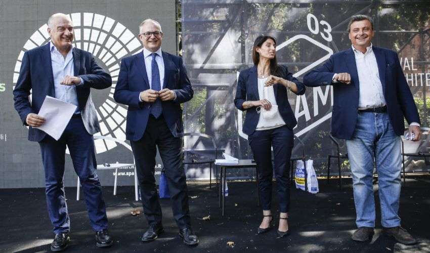 Elezioni Roma, primo confronto Calenda, Gualtieri, Michetti, Raggi